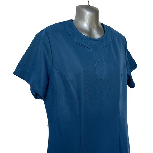 Vintage Mynette Dress Blue 60s Midi Length Short Sleeves Women's Size Large - Picture 9 of 13